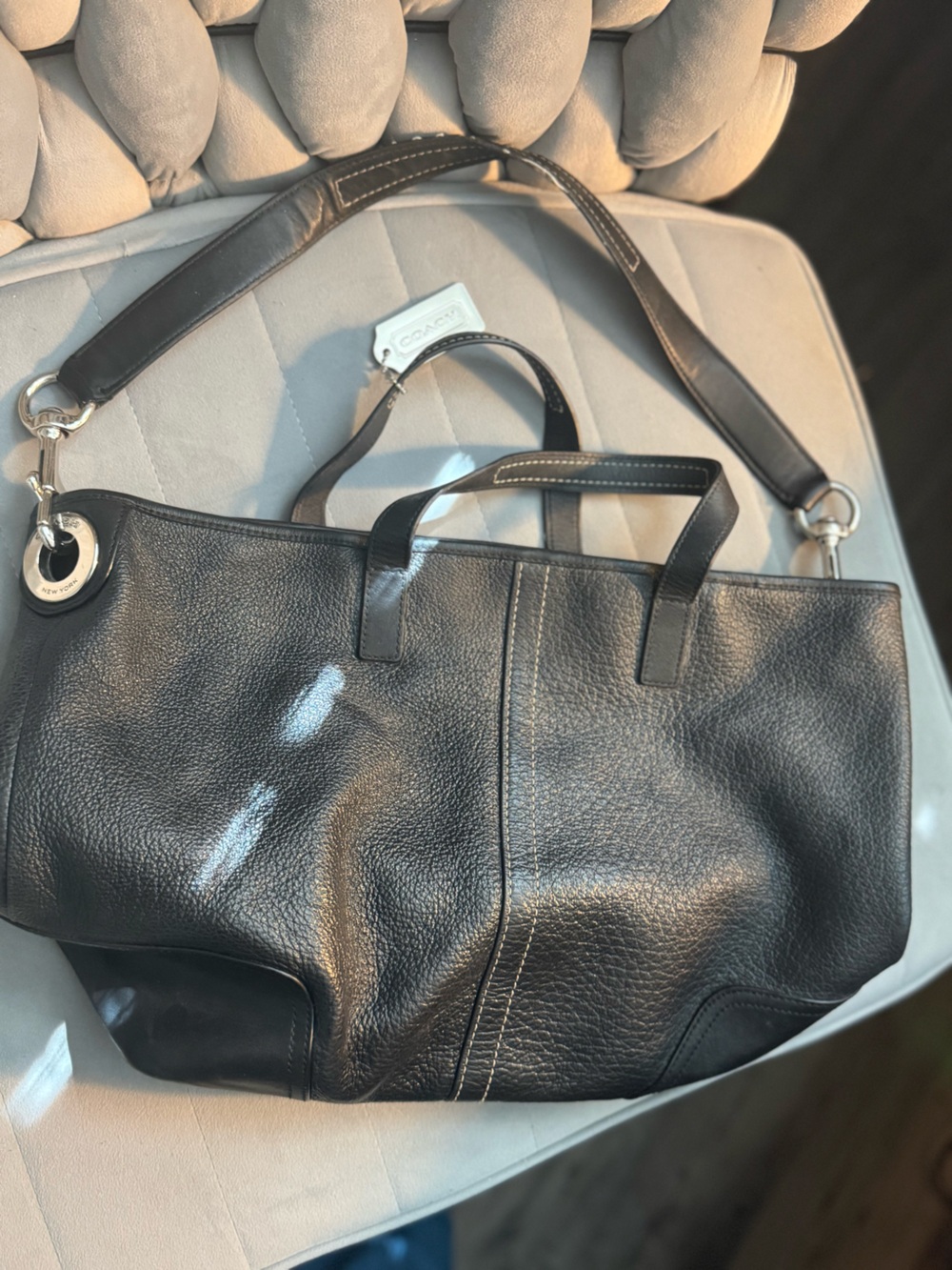 Coach Black Pebbled Leather Duffel with Silver Hardware